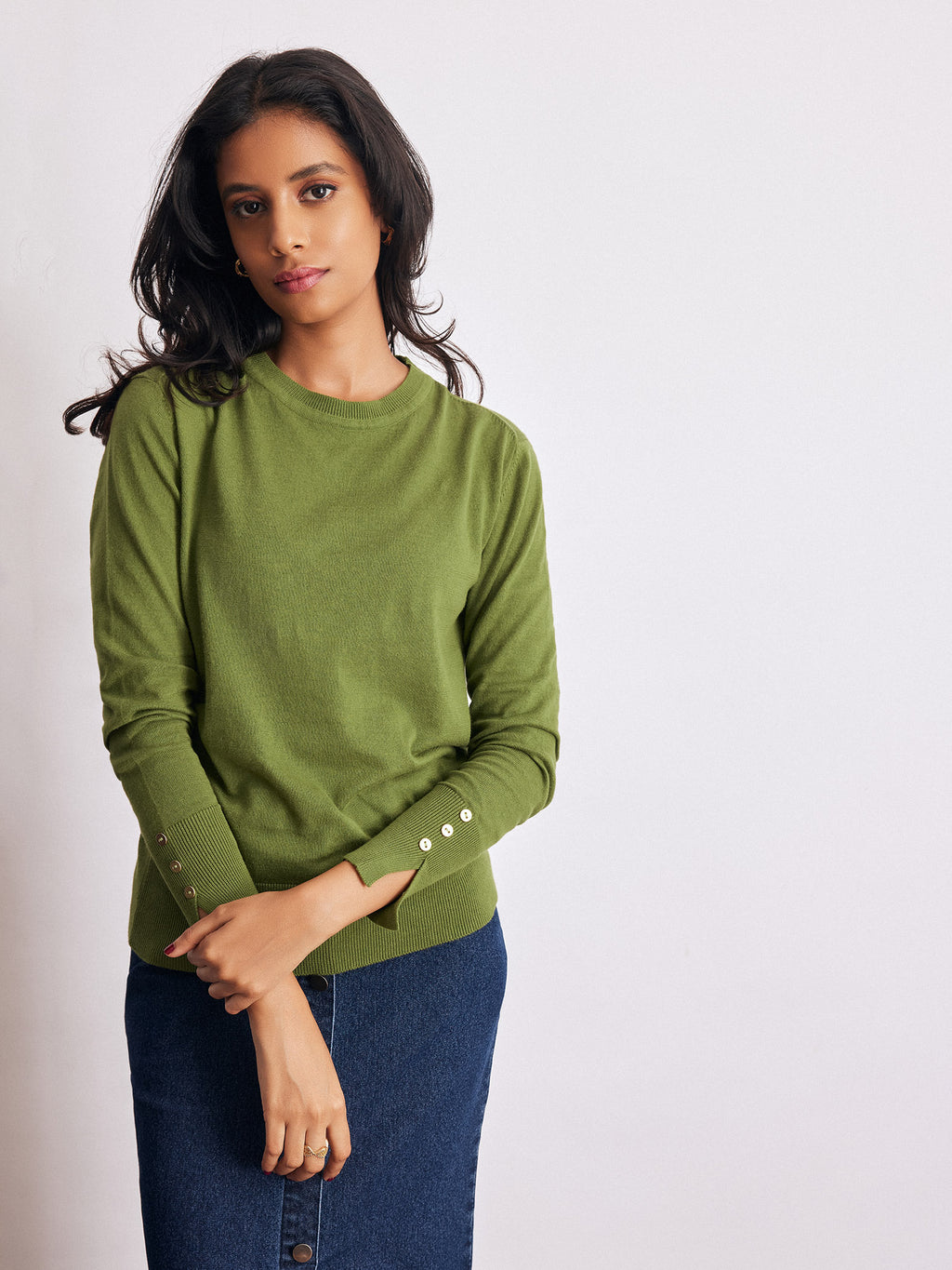 Chartreuse Buttoned Cuff Knit Top