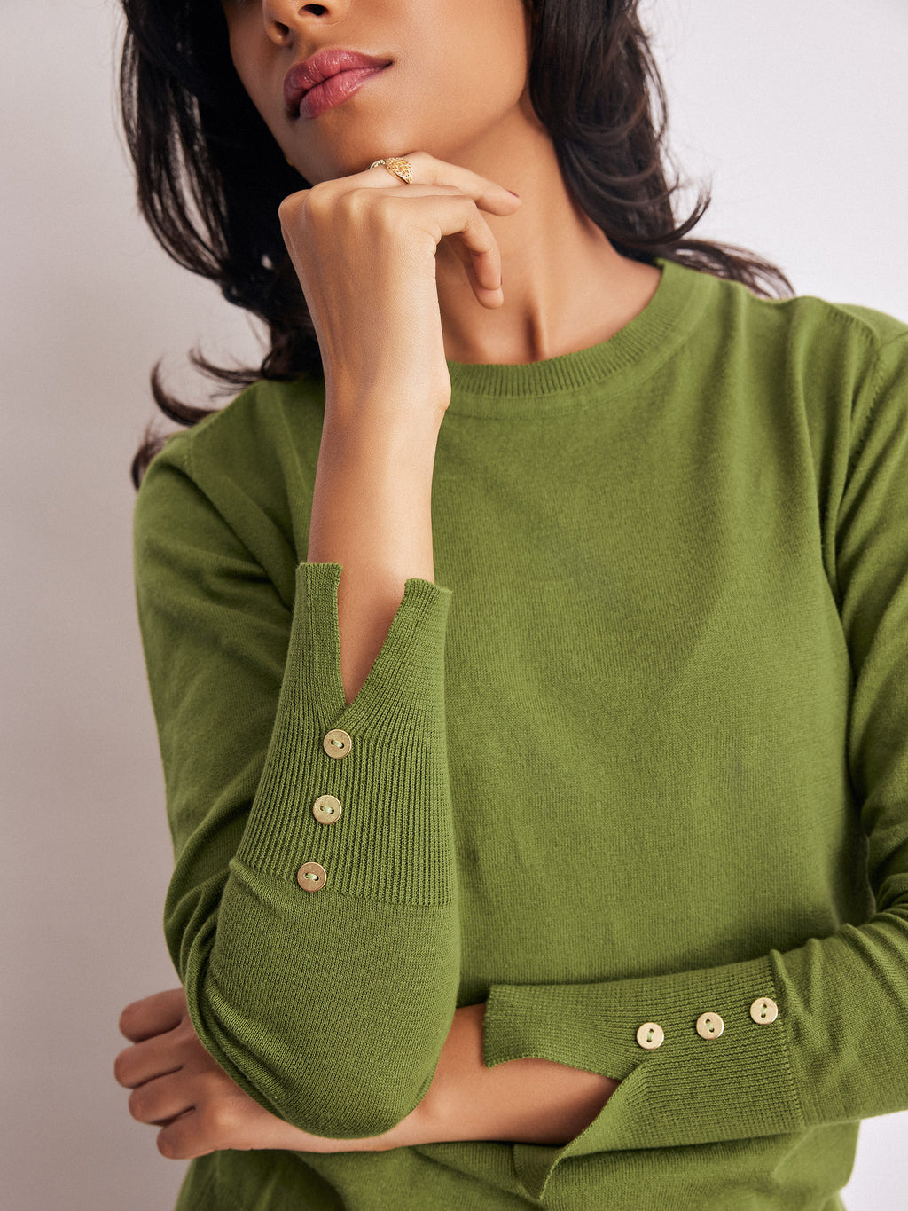 Chartreuse Buttoned Cuff Knit Top