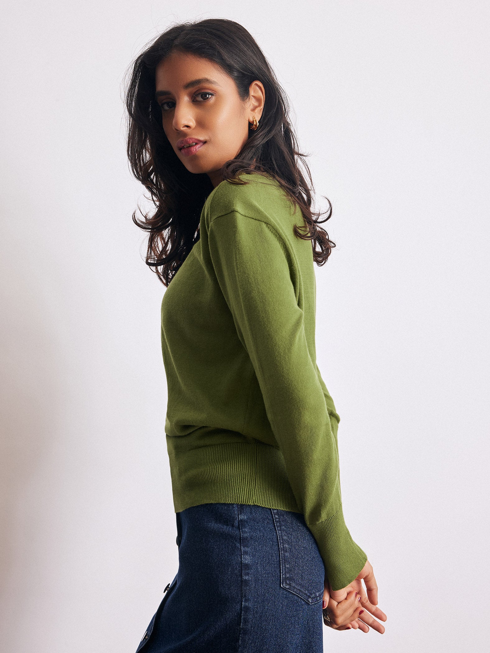 Chartreuse Buttoned Cuff Knit Top