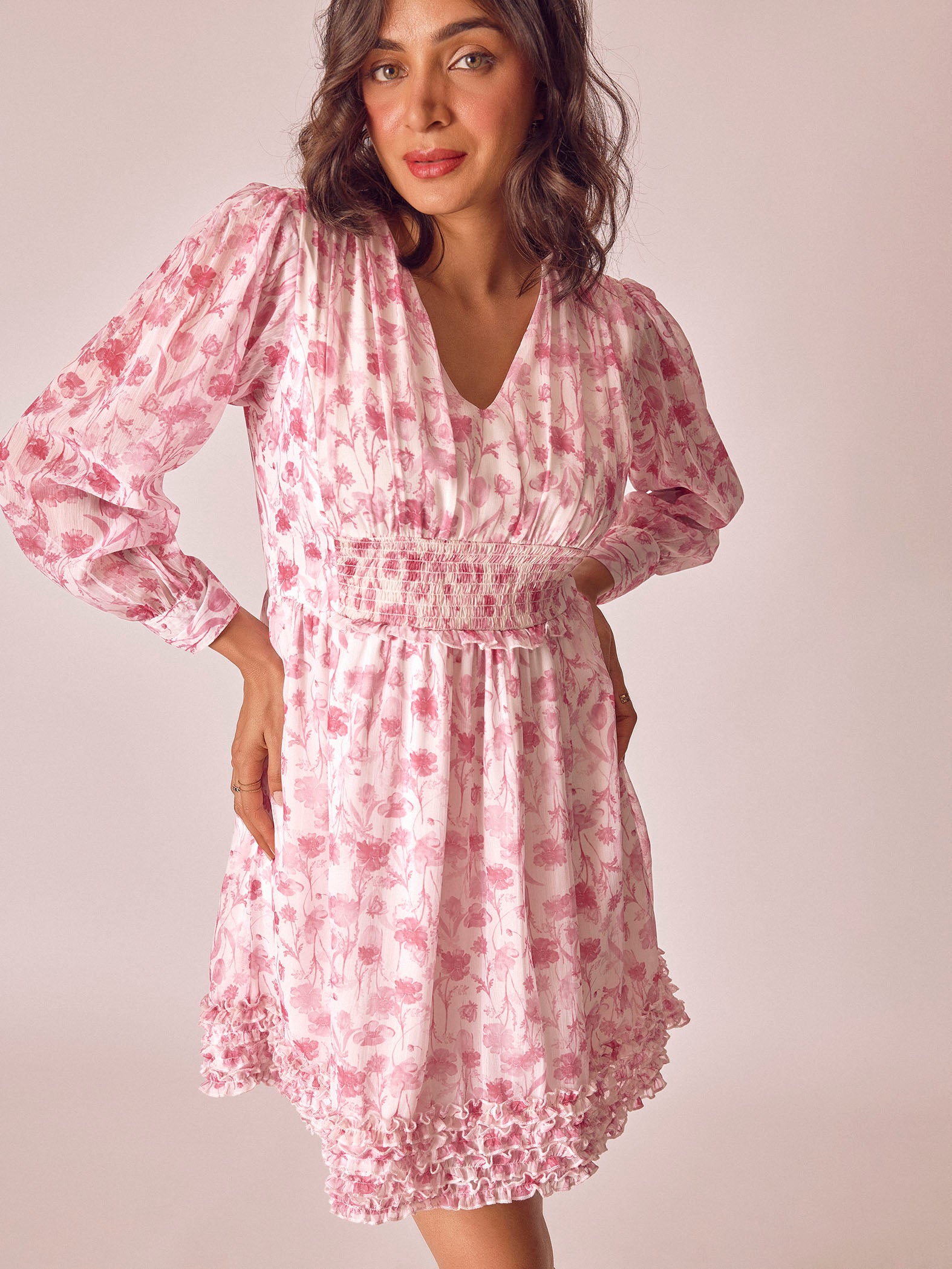 Cherry Blossom Ruffled Hem Dress