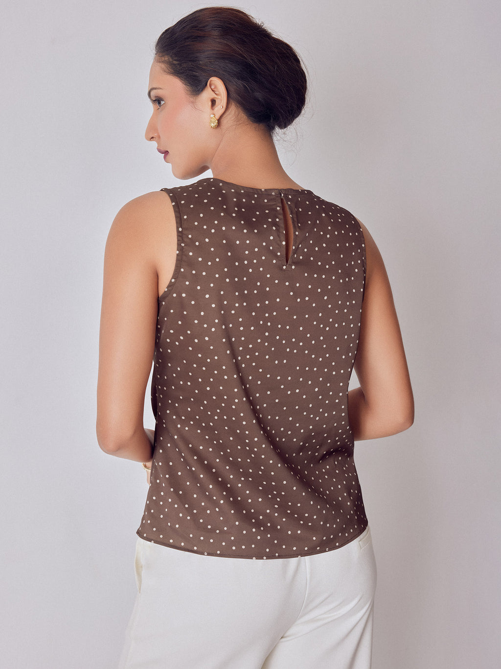 Cocoa Polka Satin Buckled Top
