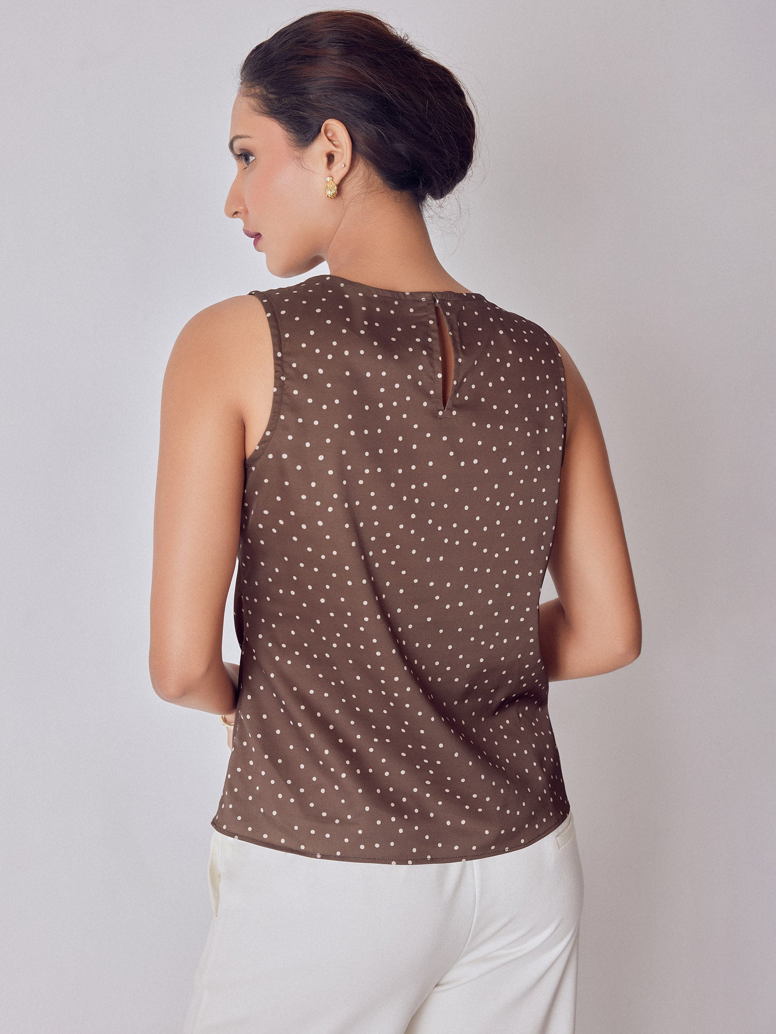 Cocoa Polka Satin Buckled Top