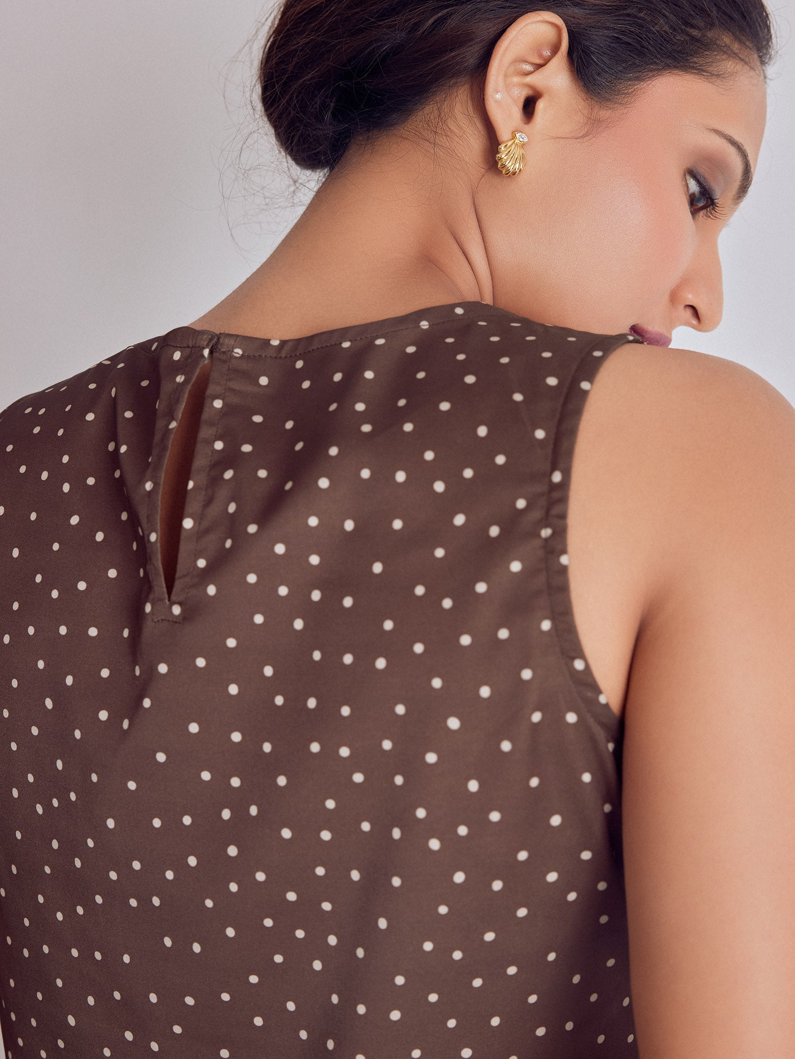 Cocoa Polka Satin Buckled Top