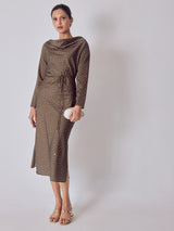 Cocoa Polka Satin Maxi Dress