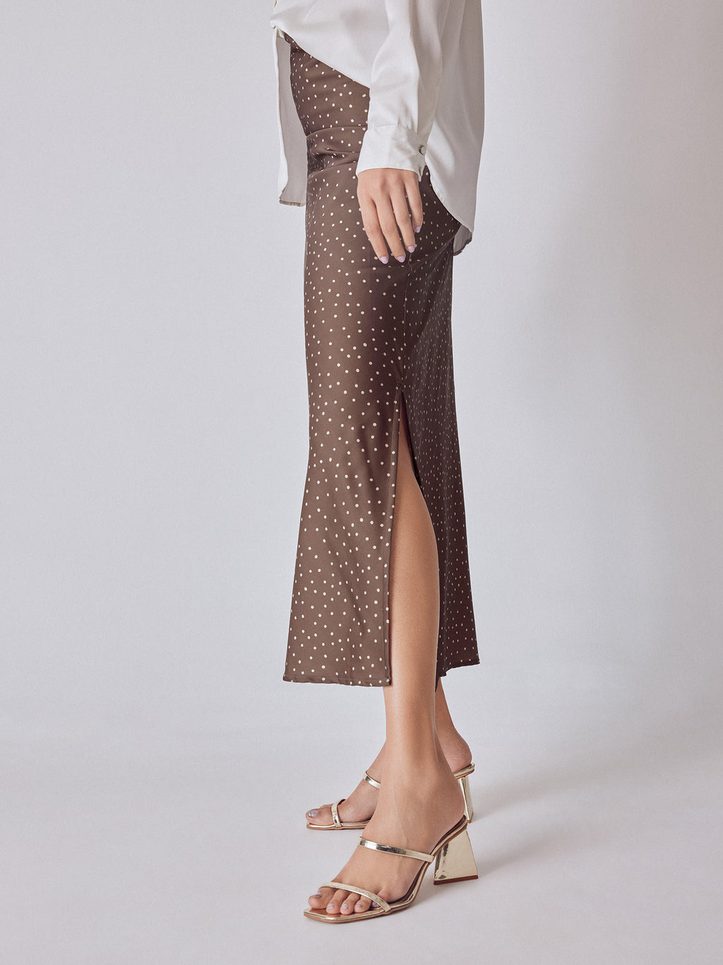 Cocoa Polka Satin Maxi Skirt
