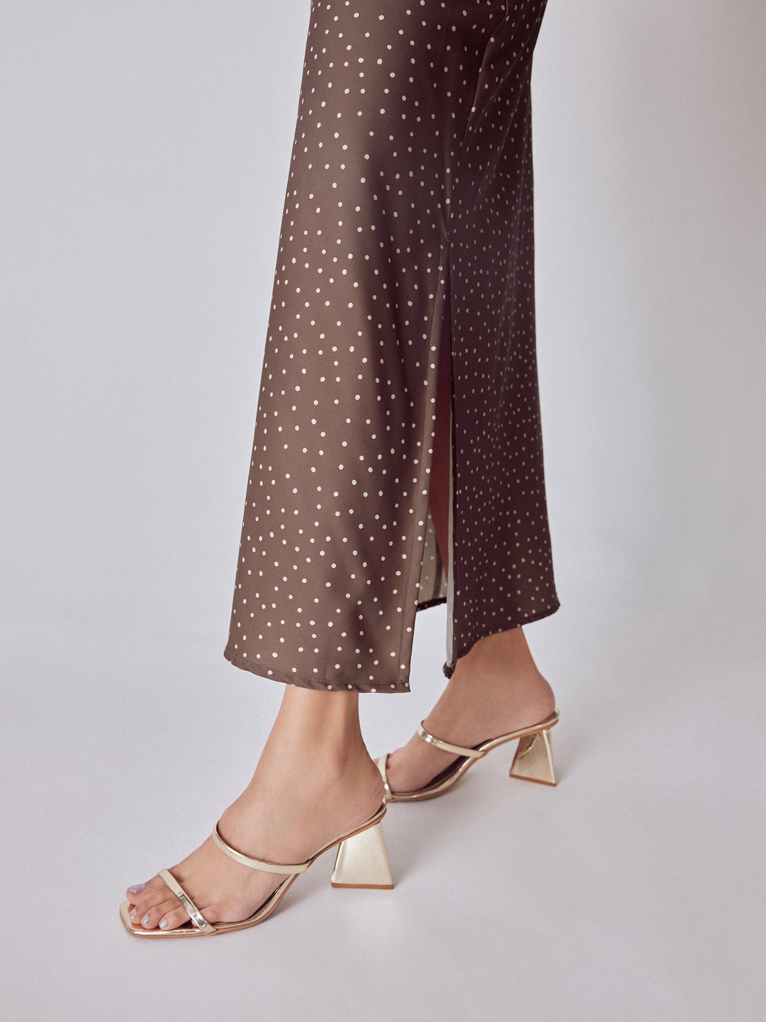 Cocoa Polka Satin Maxi Skirt