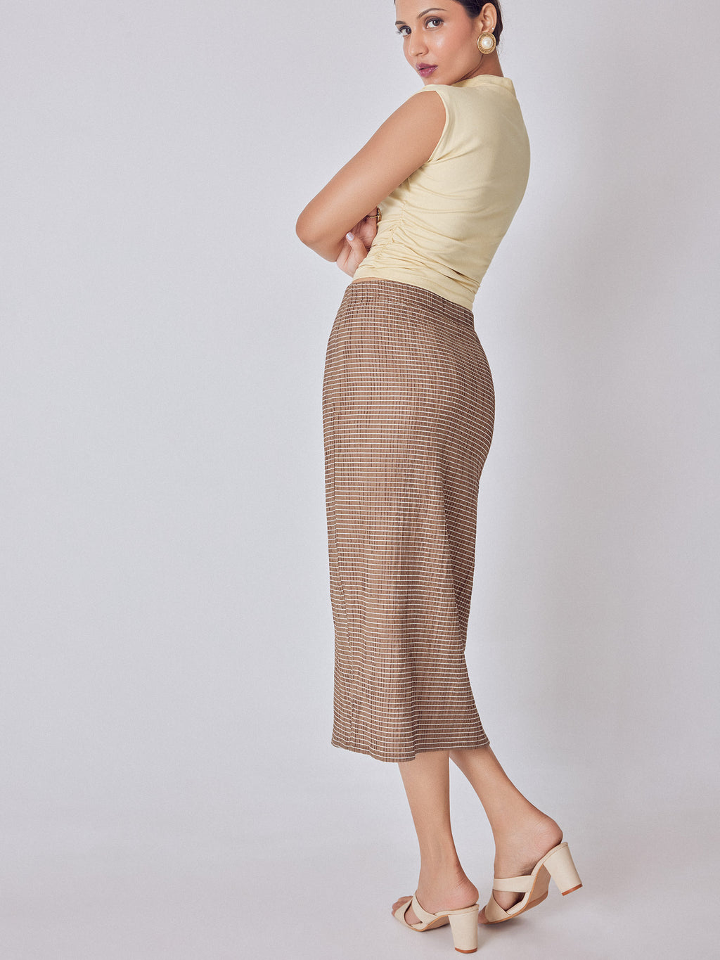 Cocoa Striped Pencil Skirt