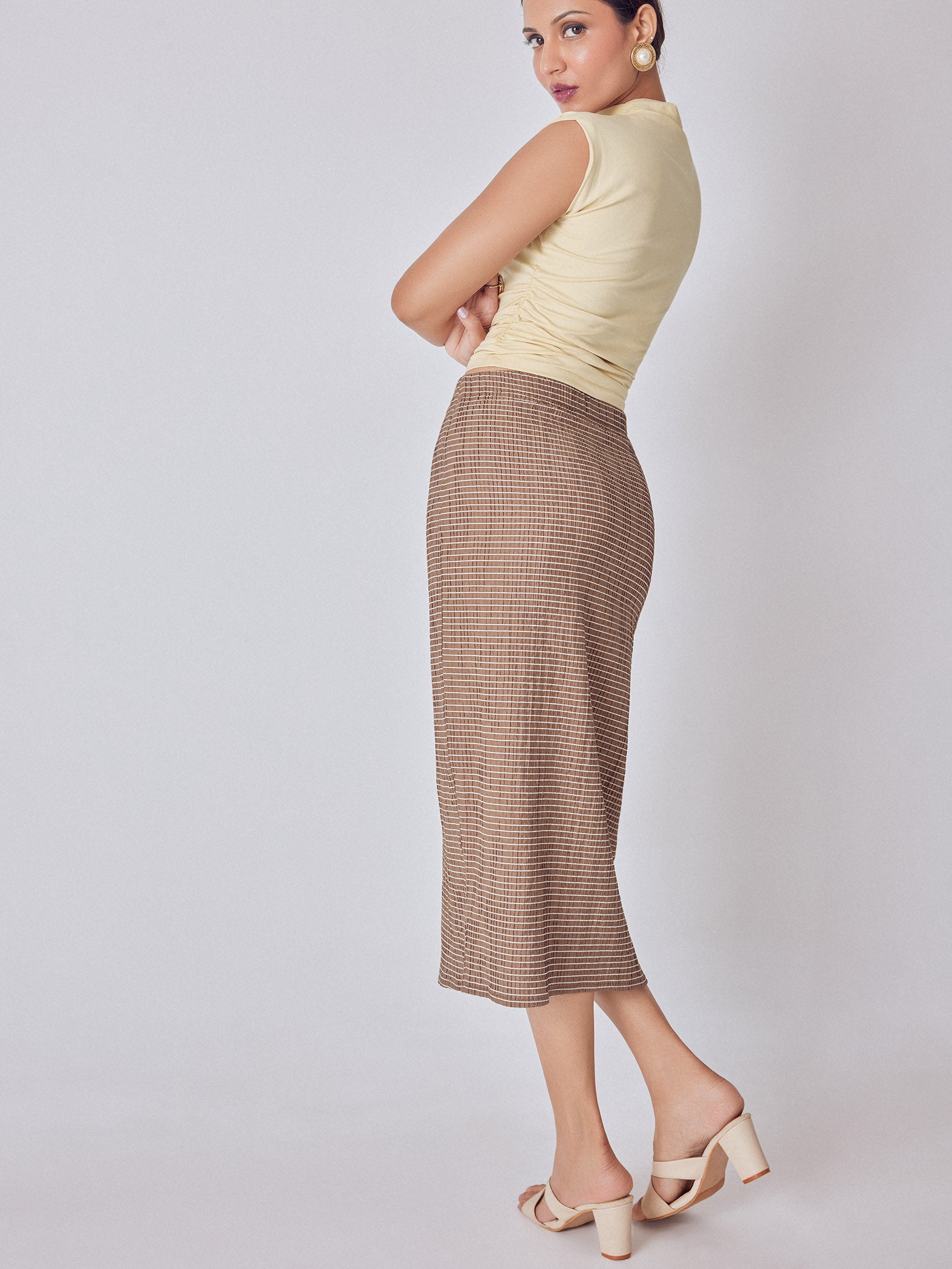 Cocoa Striped Pencil Skirt