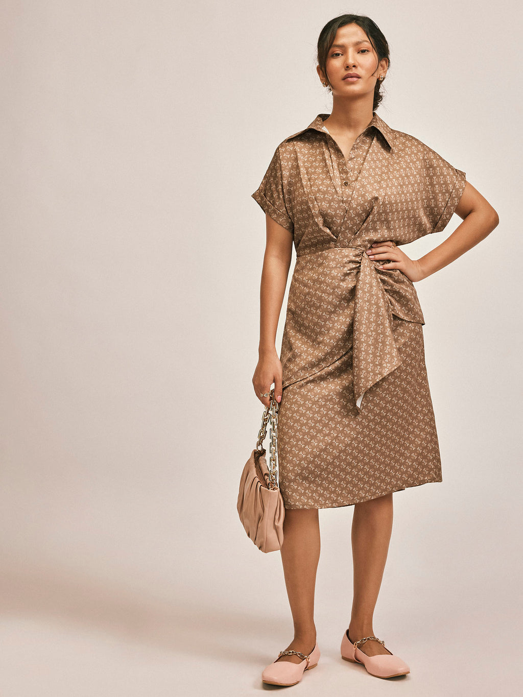 Coffee Key Monogram Drape Dress