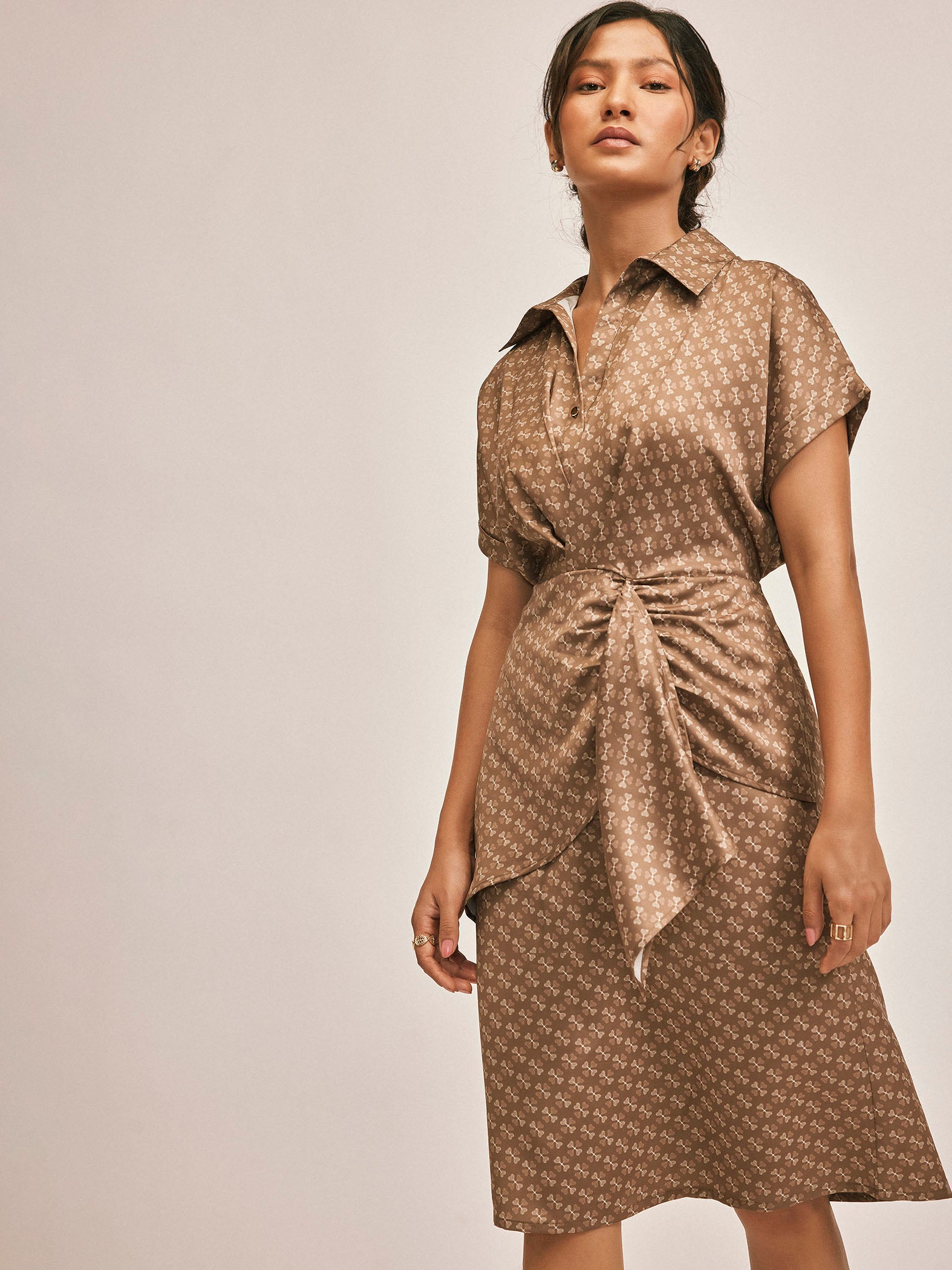 Coffee Key Monogram Drape Dress