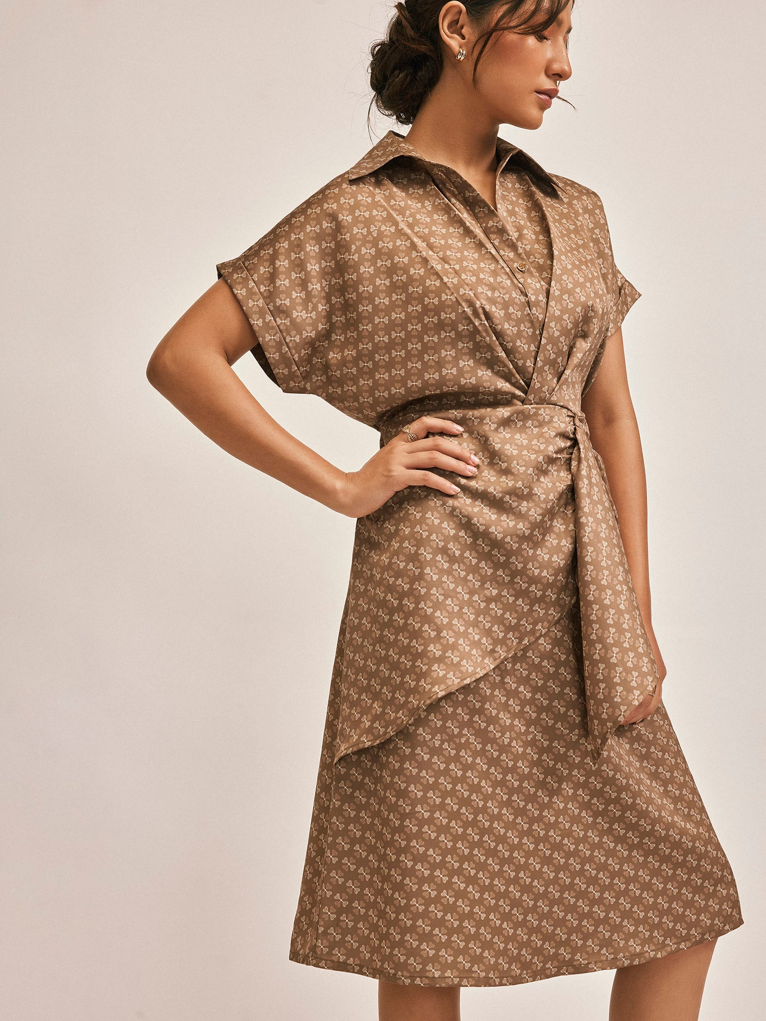 Coffee Key Monogram Drape Dress