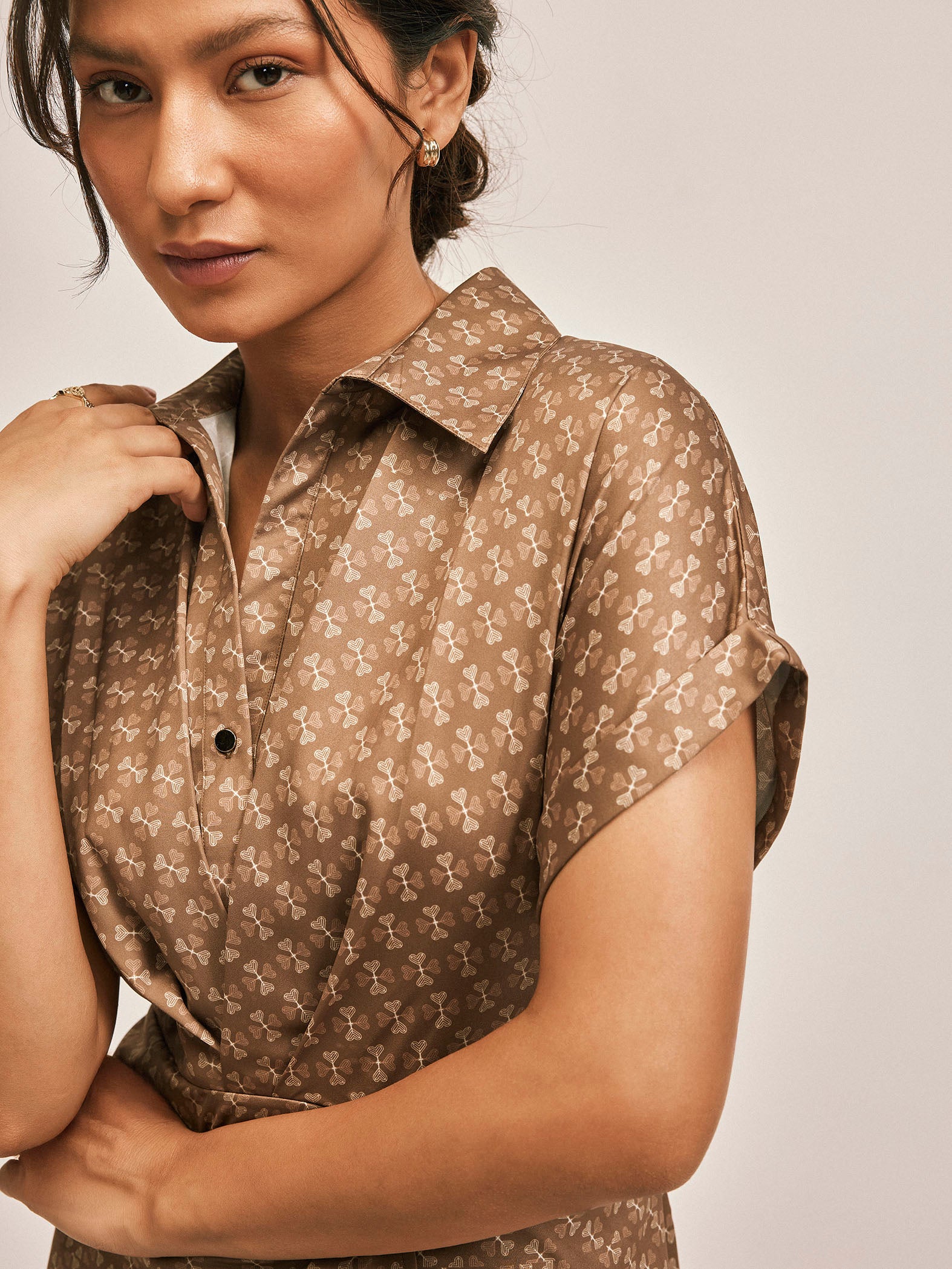 Coffee Key Monogram Drape Dress