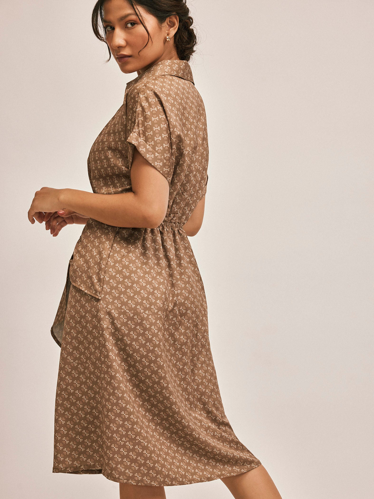 Coffee Key Monogram Drape Dress