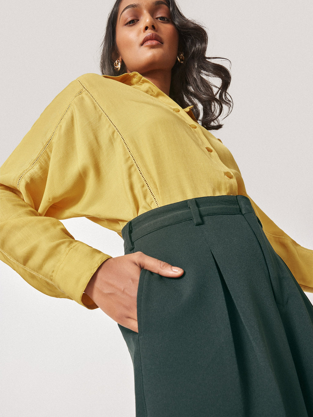 Dark Green Pleated Tapered Pants
