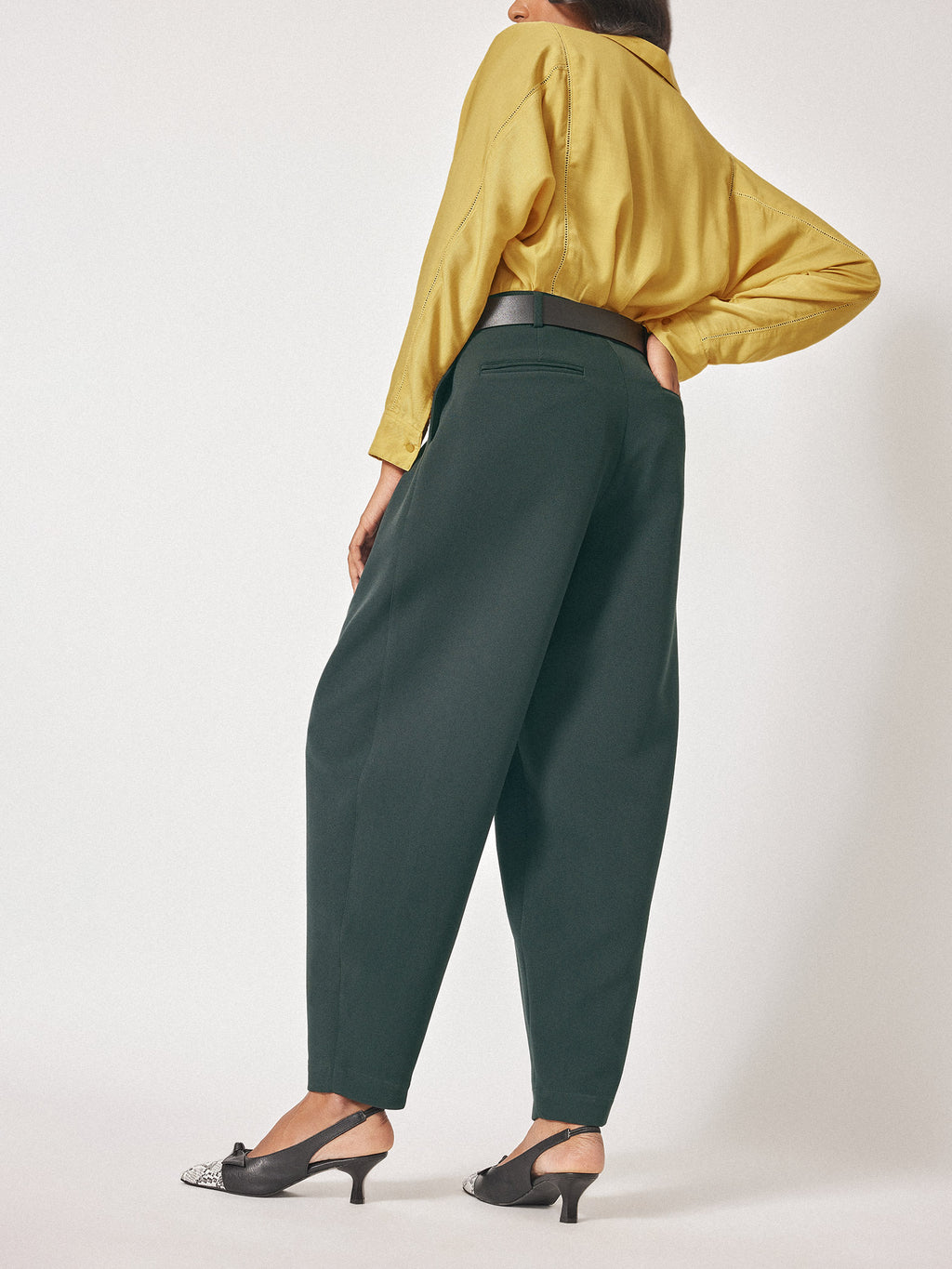 Dark Green Pleated Tapered Pants