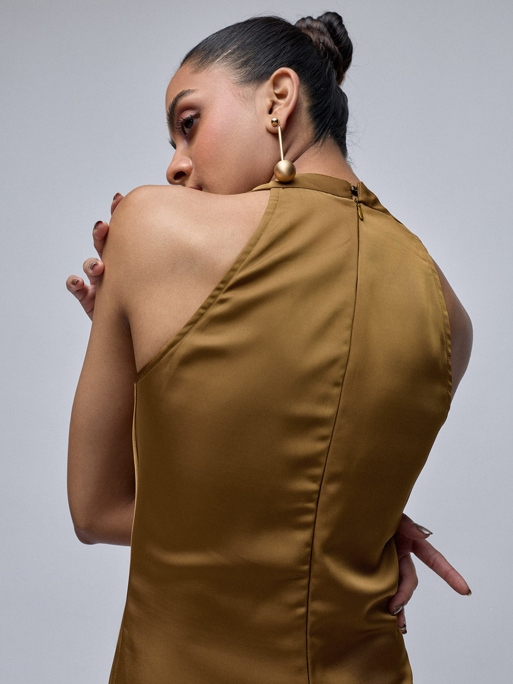 Dark Mustard Brooch-Detail Dress
