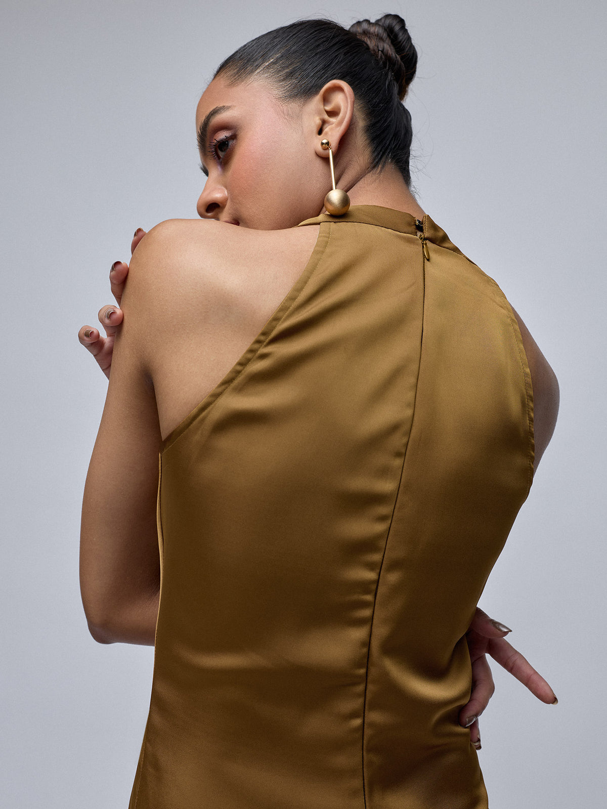 Dark Mustard Brooch-Detail Dress
