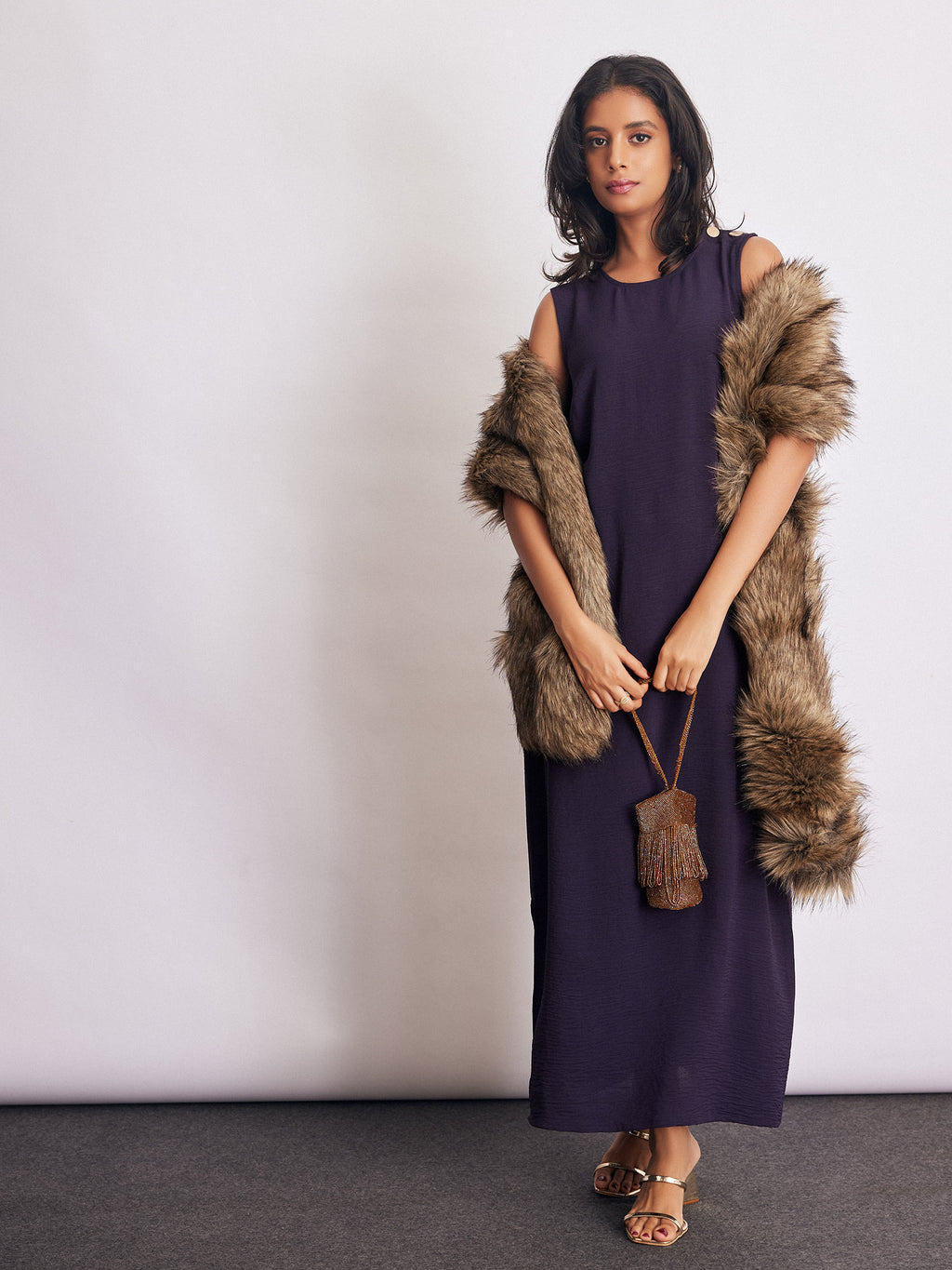 Dark Plum Button Detail Maxi Dress