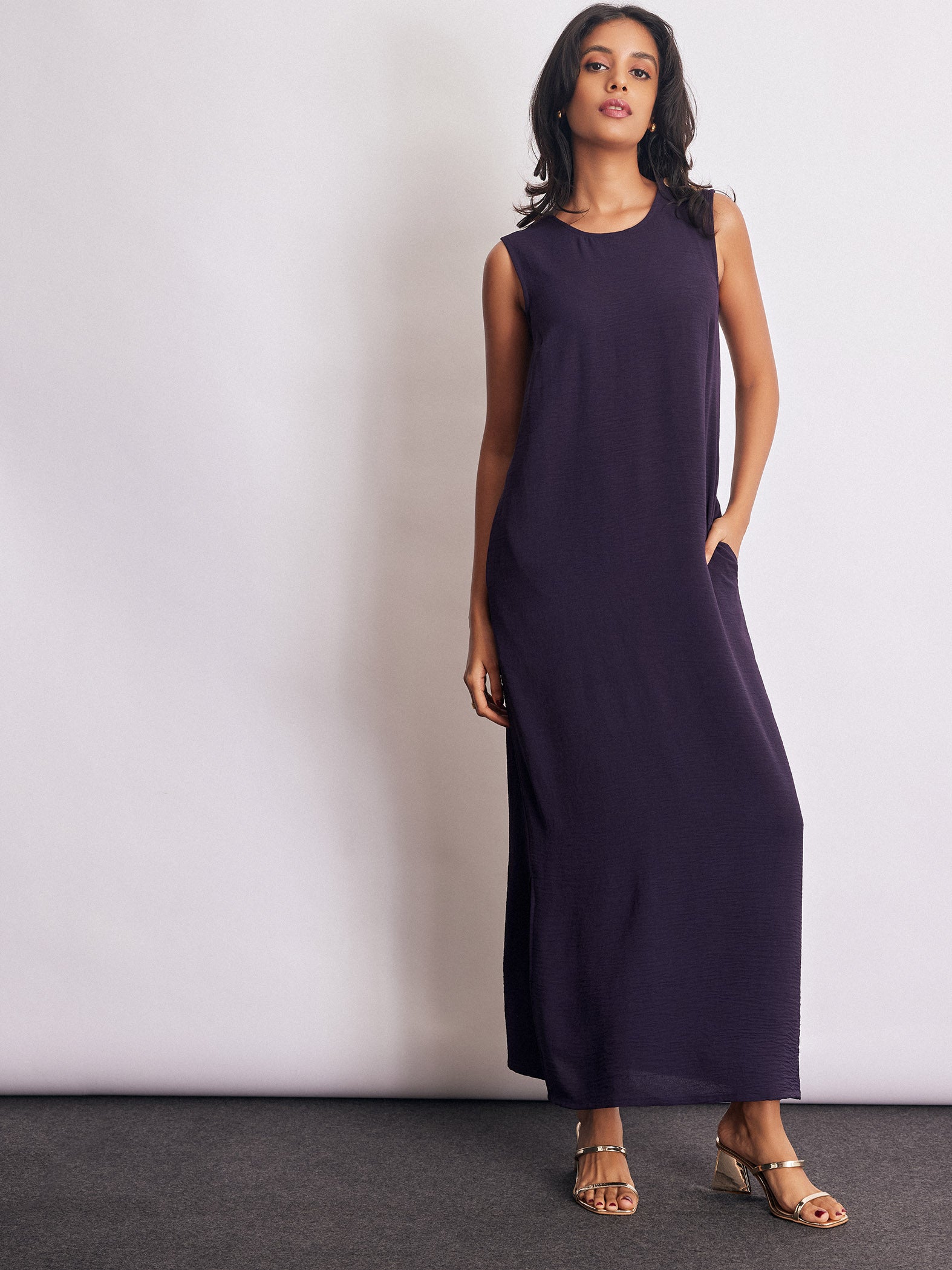 Dark Plum Button Detail Maxi Dress