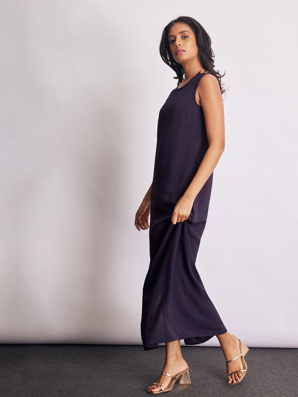 Dark Plum Button Detail Maxi Dress