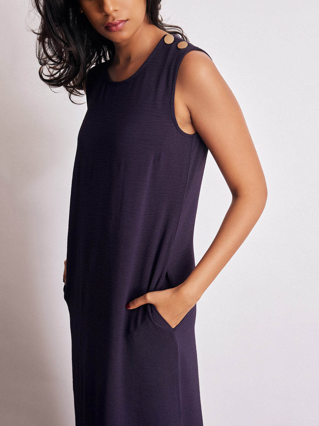 Dark Plum Button Detail Maxi Dress