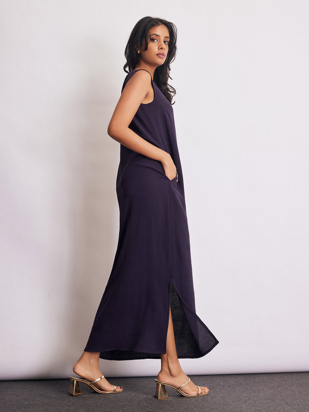 Dark Plum Button Detail Maxi Dress