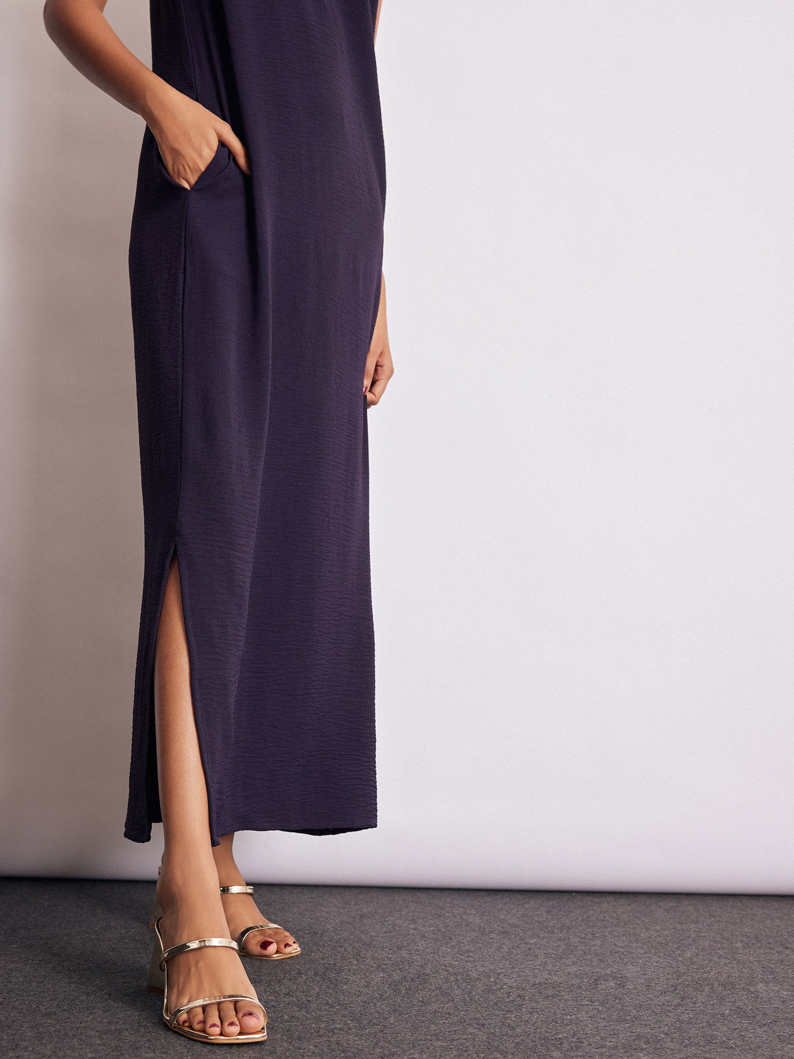 Dark Plum Button Detail Maxi Dress