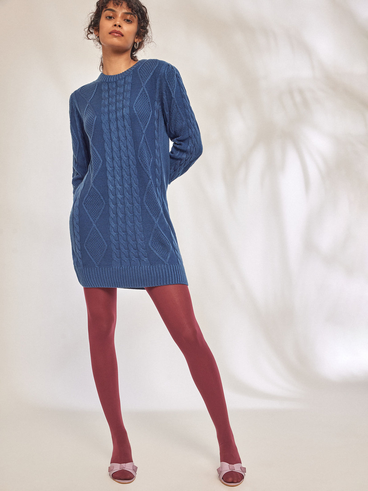 Dark Powder Blue Cable Knit Mini Dress