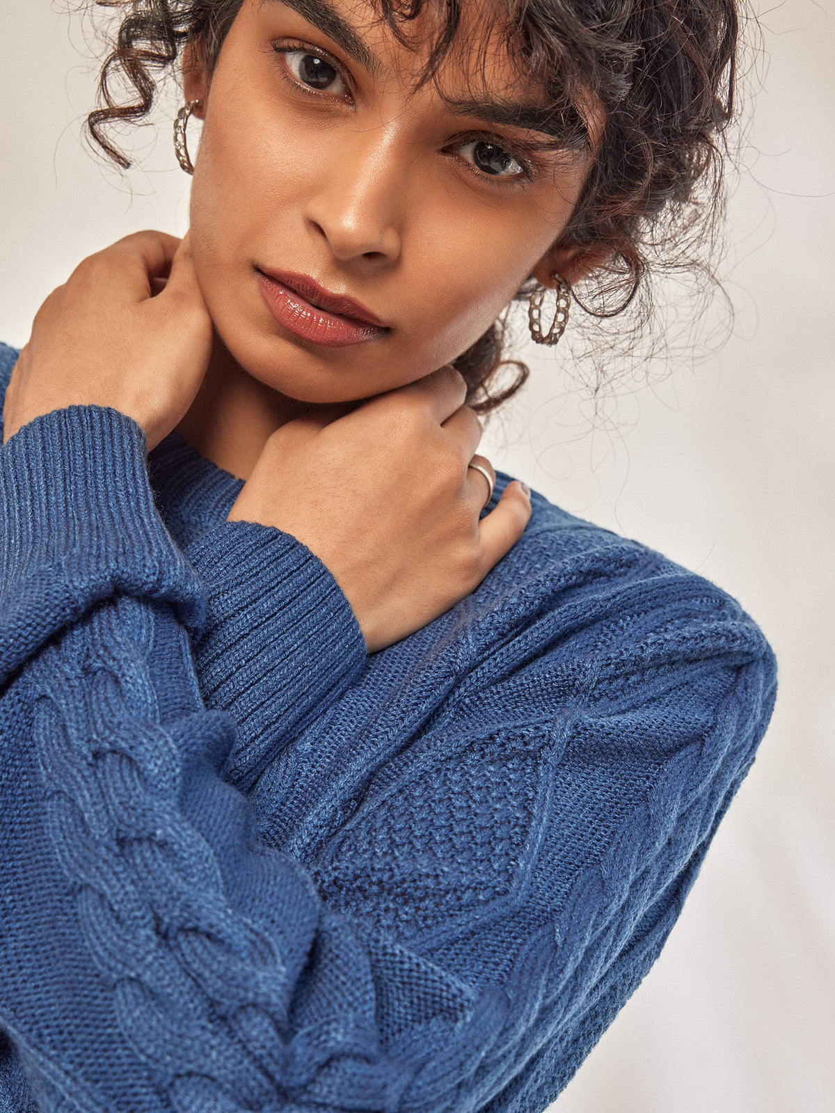 Dark Powder Blue Cable Knit Mini Dress