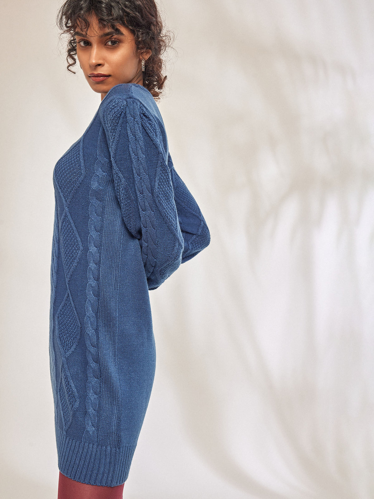 Dark Powder Blue Cable Knit Mini Dress