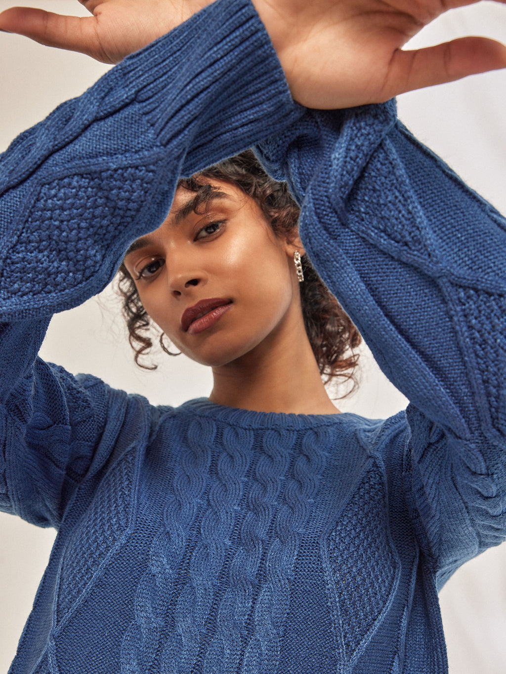 Dark Powder Blue Cable Knit Mini Dress