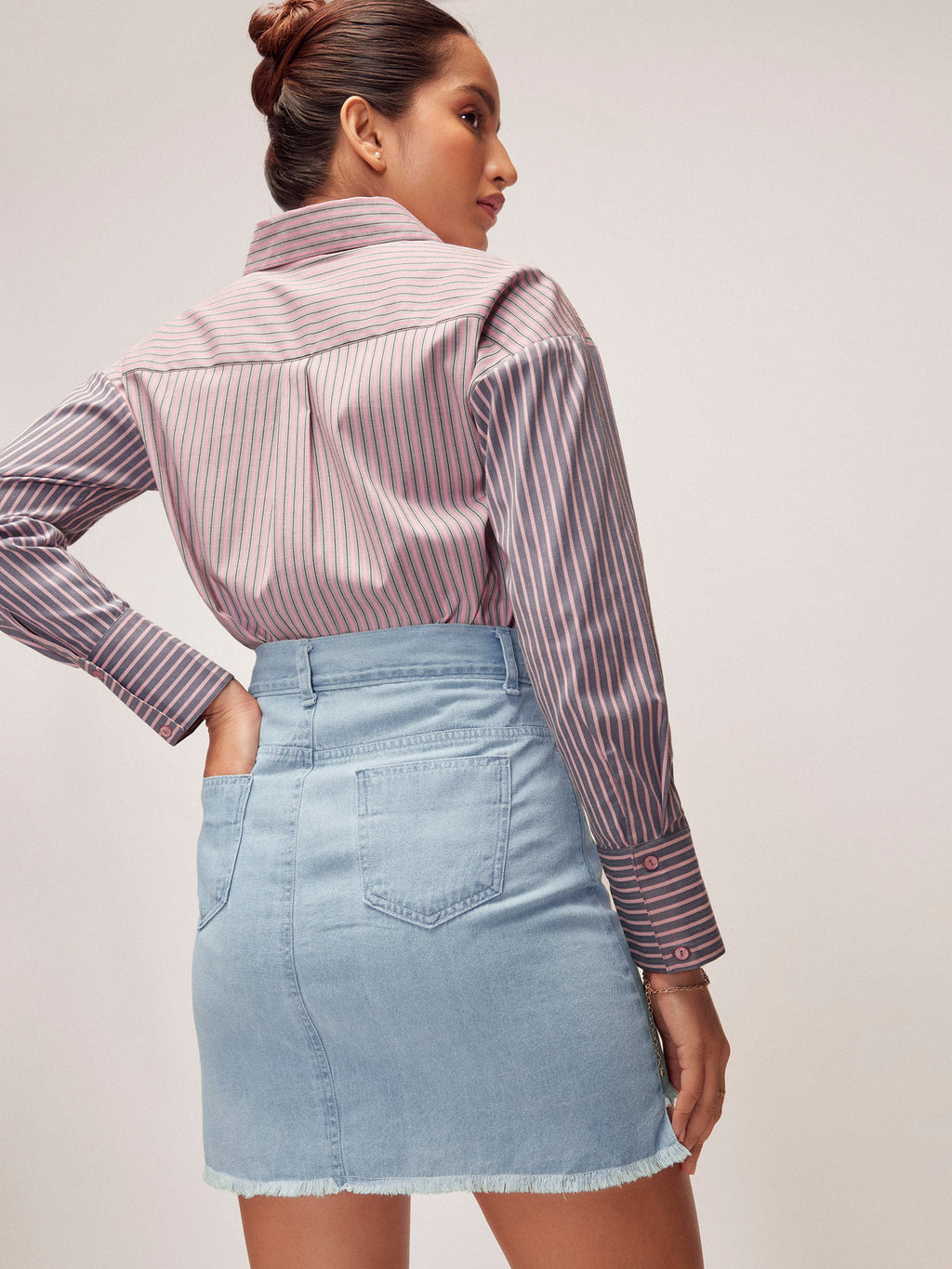 Denim Asymmetric Hem Mini Skirt