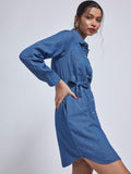 Denim Belted Mini Shirt Dress