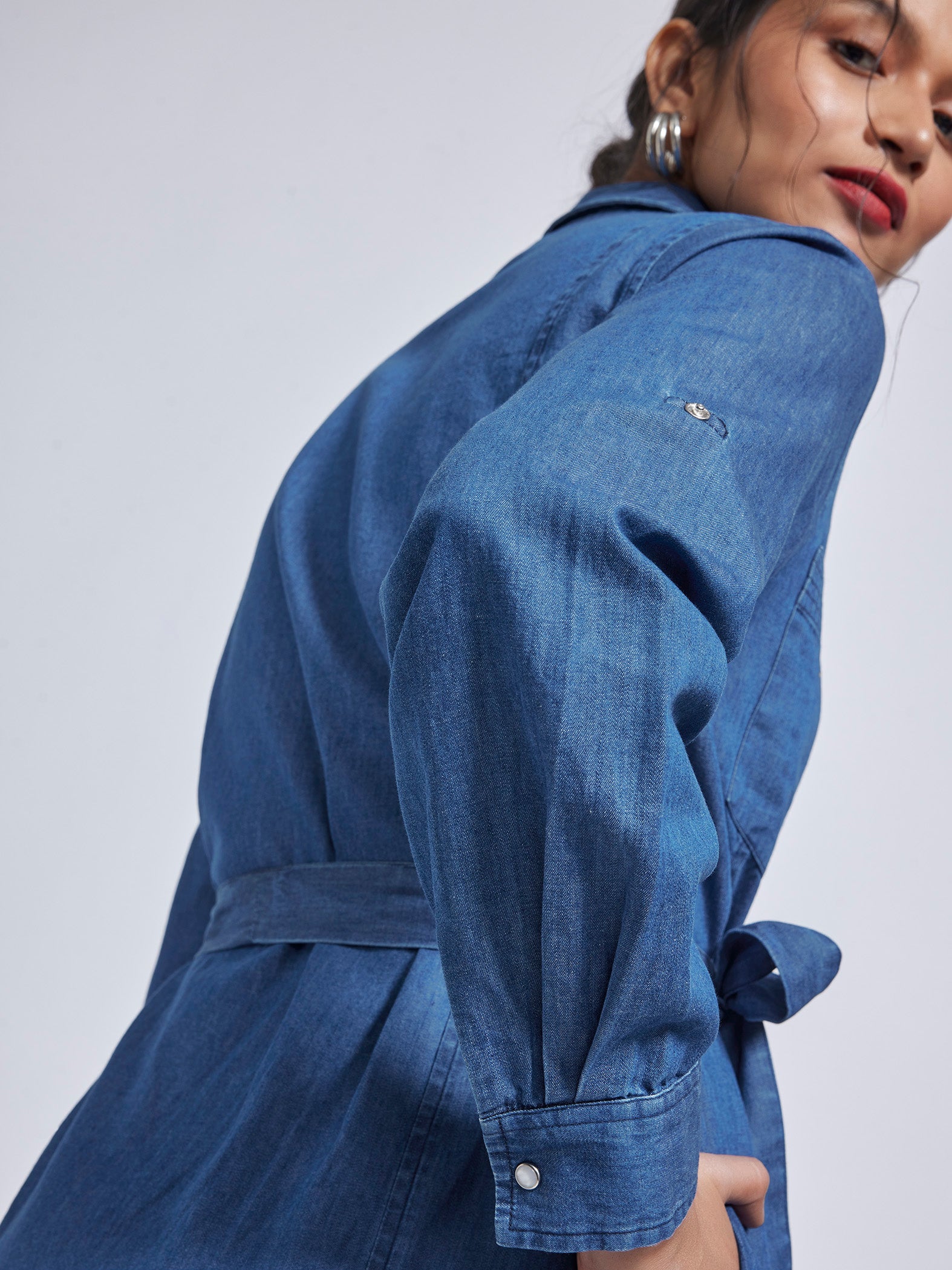 Denim Belted Mini Shirt Dress