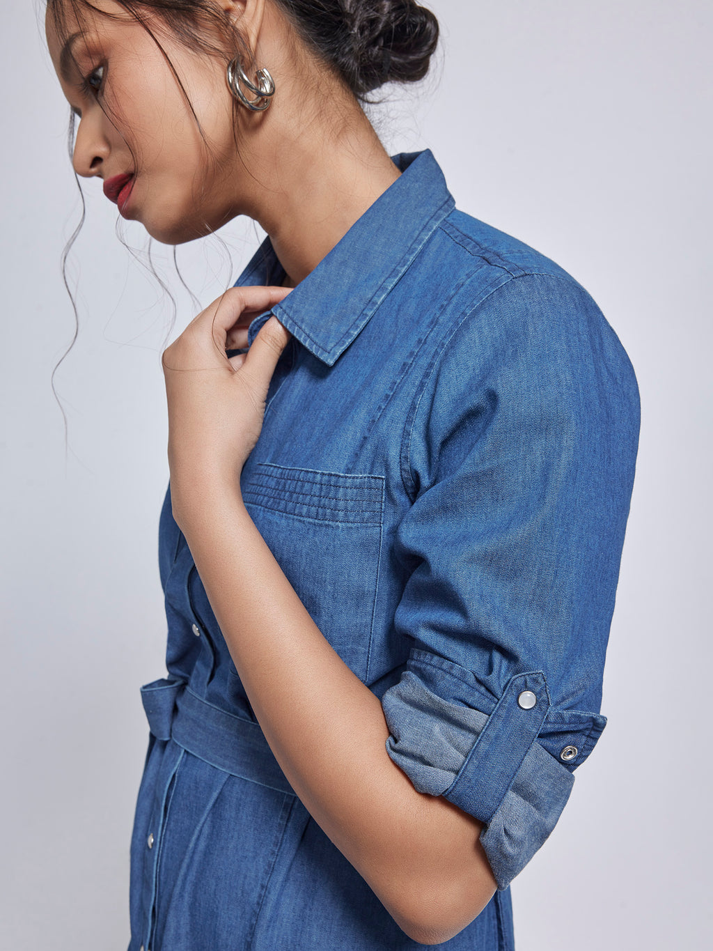 Denim Belted Mini Shirt Dress