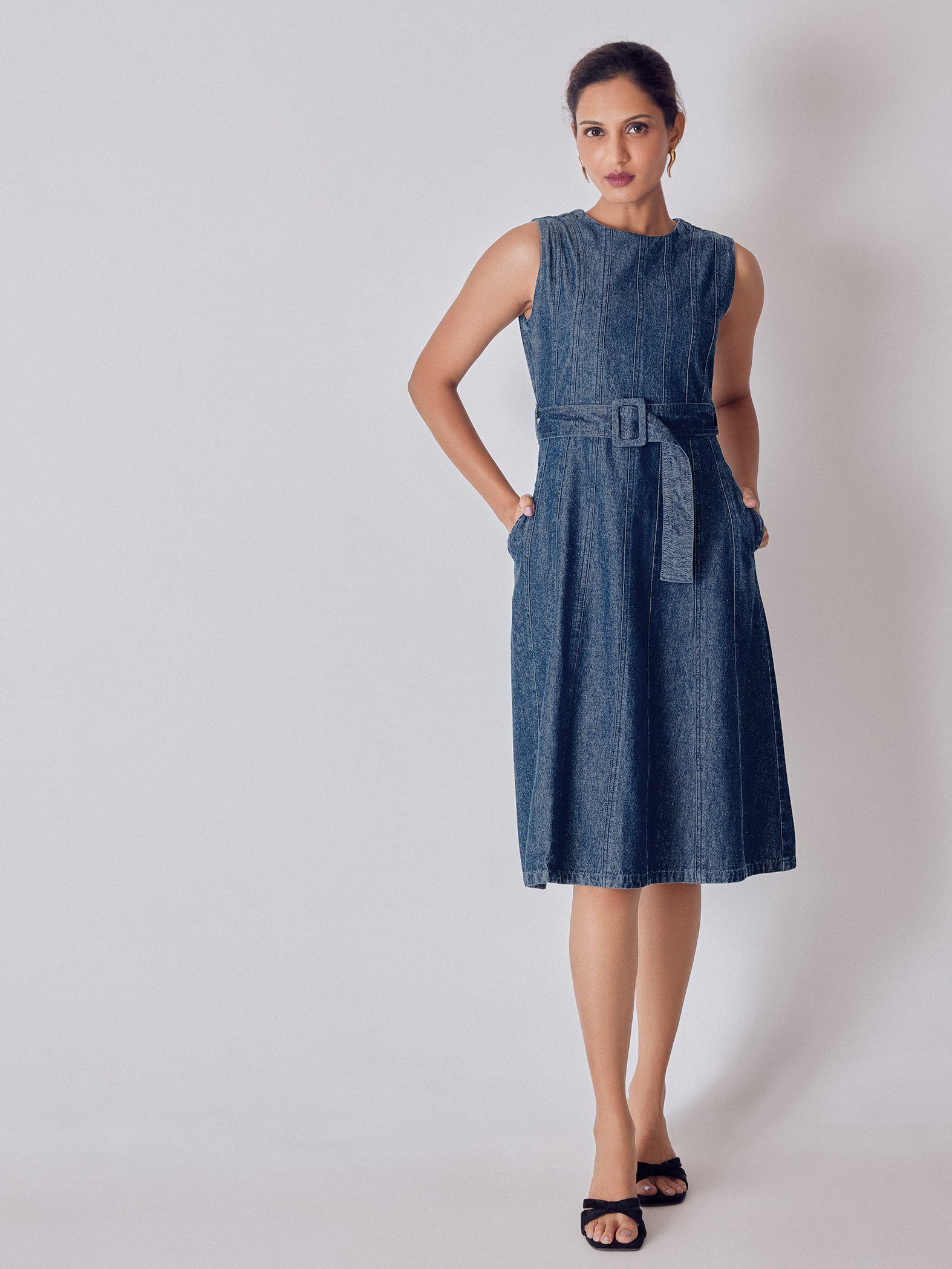 Denim Buckled Midi Dress