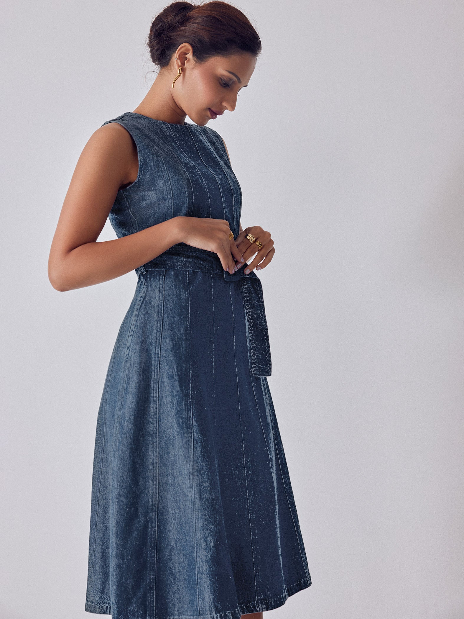 Denim Buckled Midi Dress