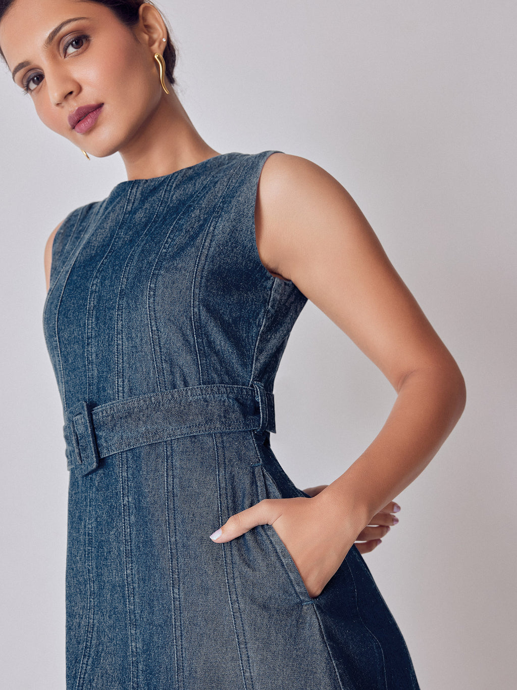 Denim Buckled Midi Dress