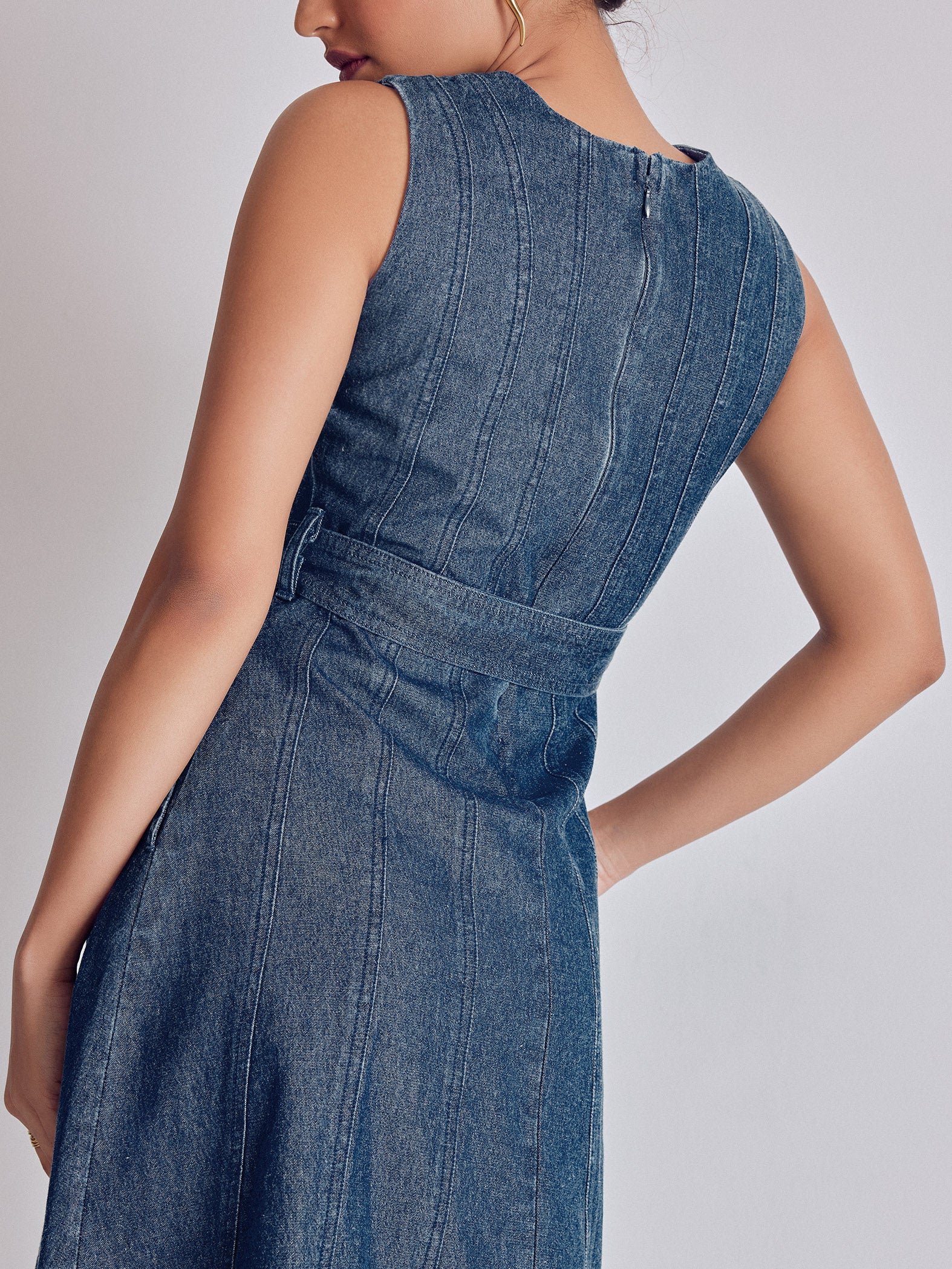 Denim Buckled Midi Dress