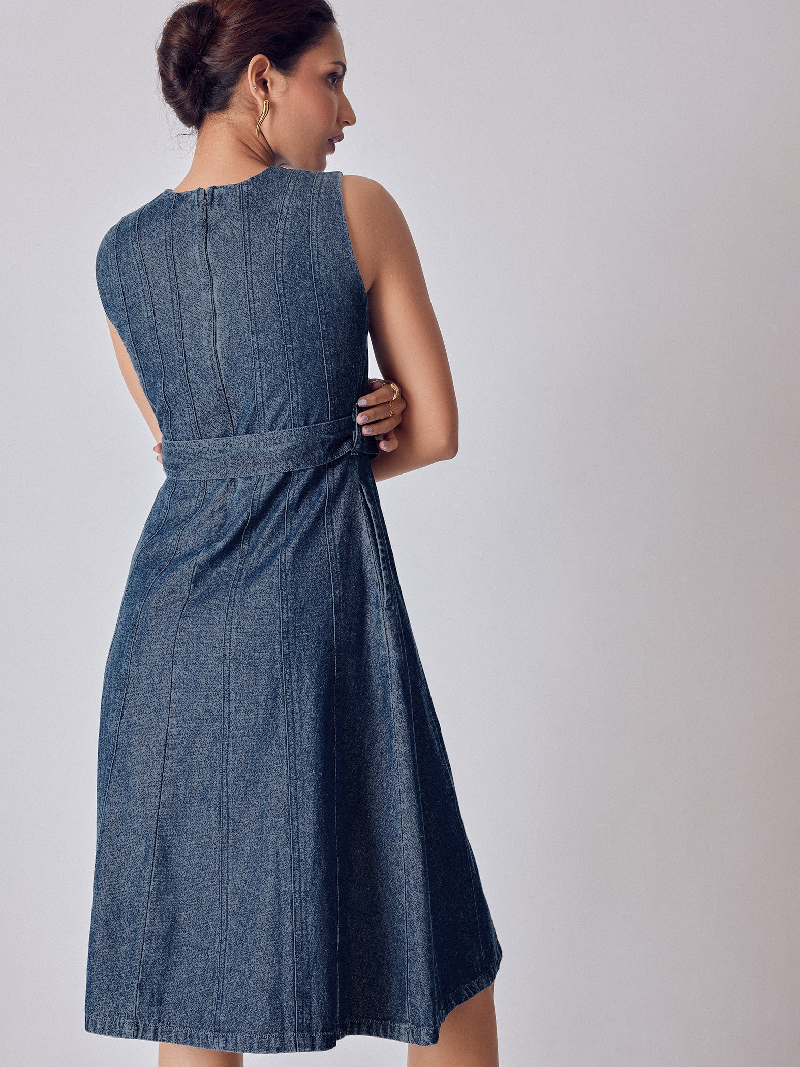 Denim Buckled Midi Dress