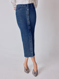 Denim Buttoned Front Slit Skirt