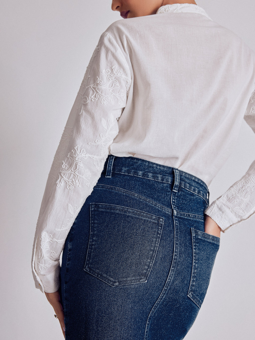 Denim Buttoned Front Slit Skirt