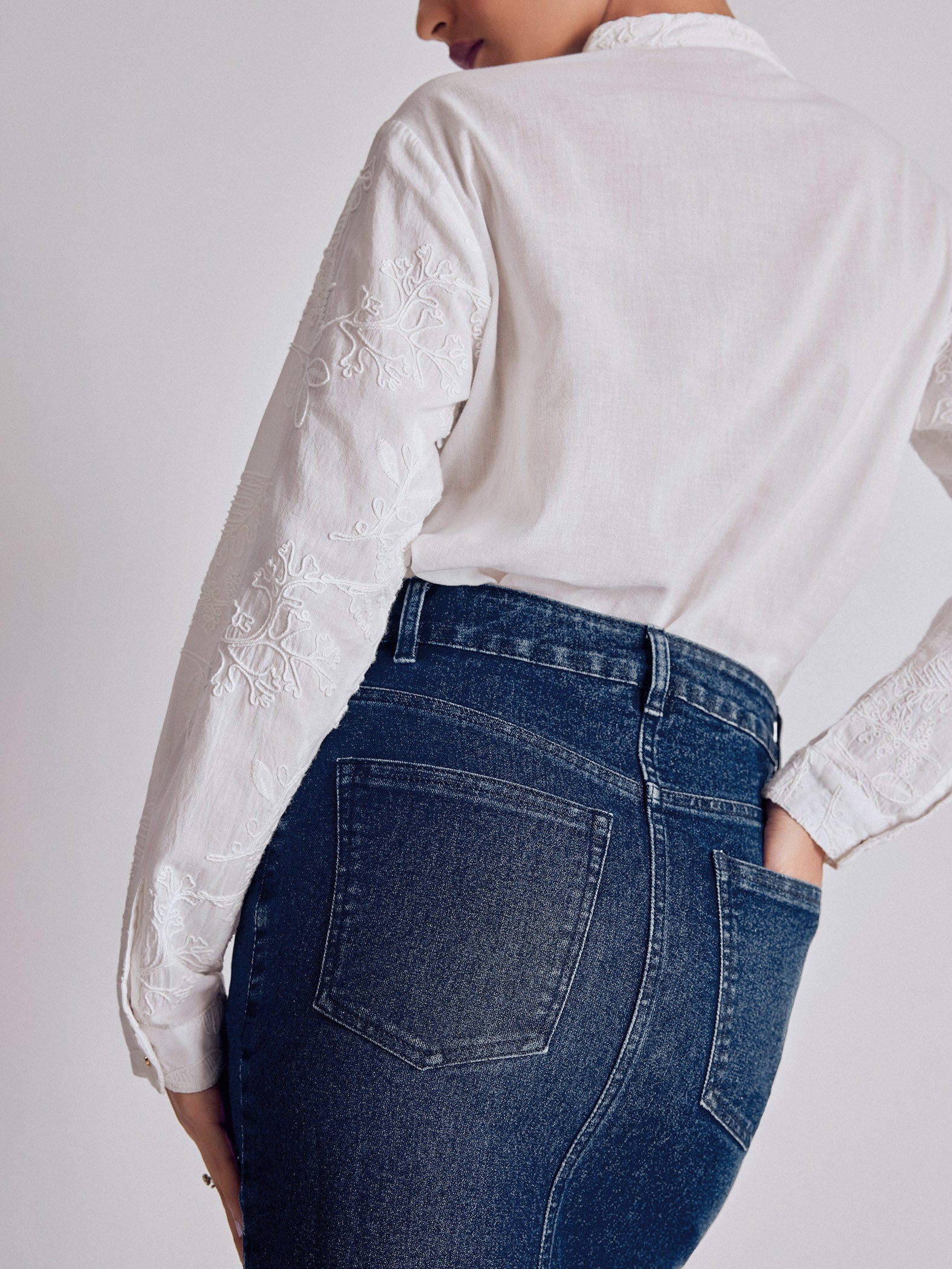 Denim Buttoned Front Slit Skirt