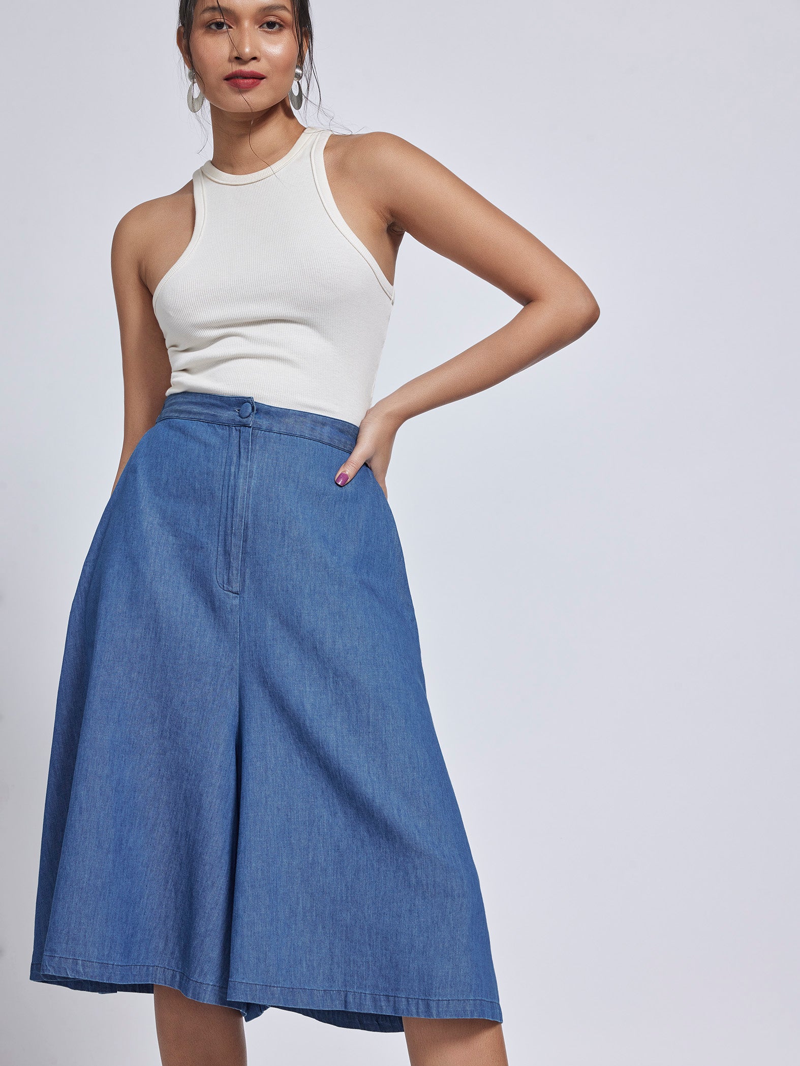 Denim Flared Culottes