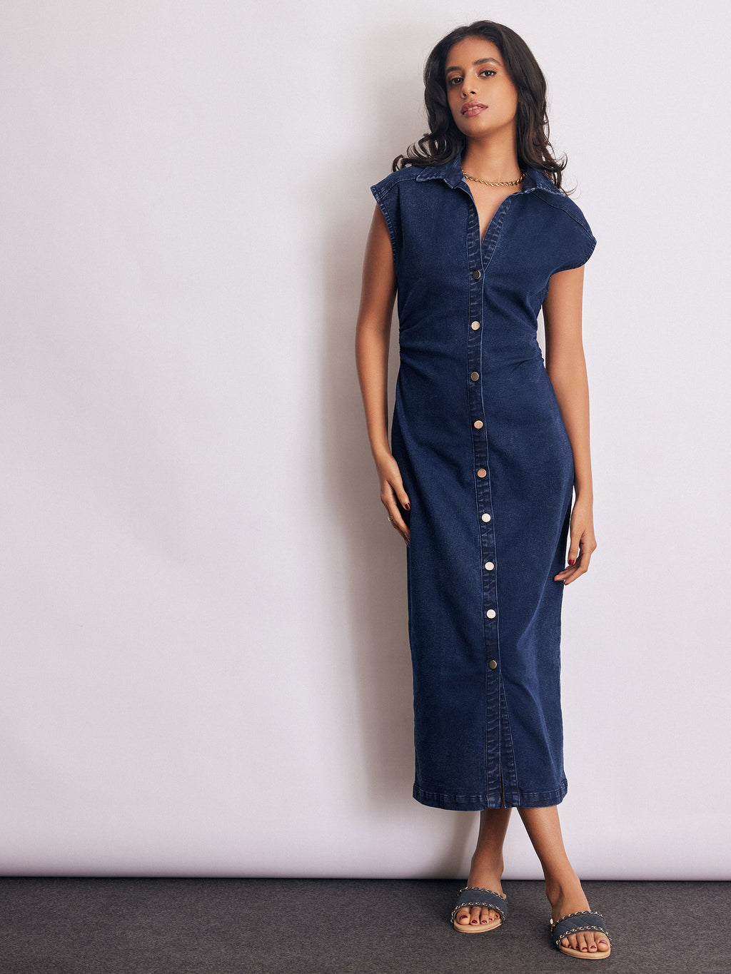 Denim Ruched Shirt Dress