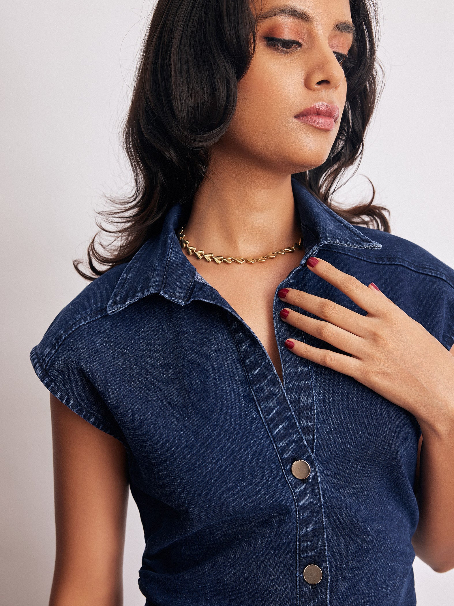 Denim Ruched Shirt Dress