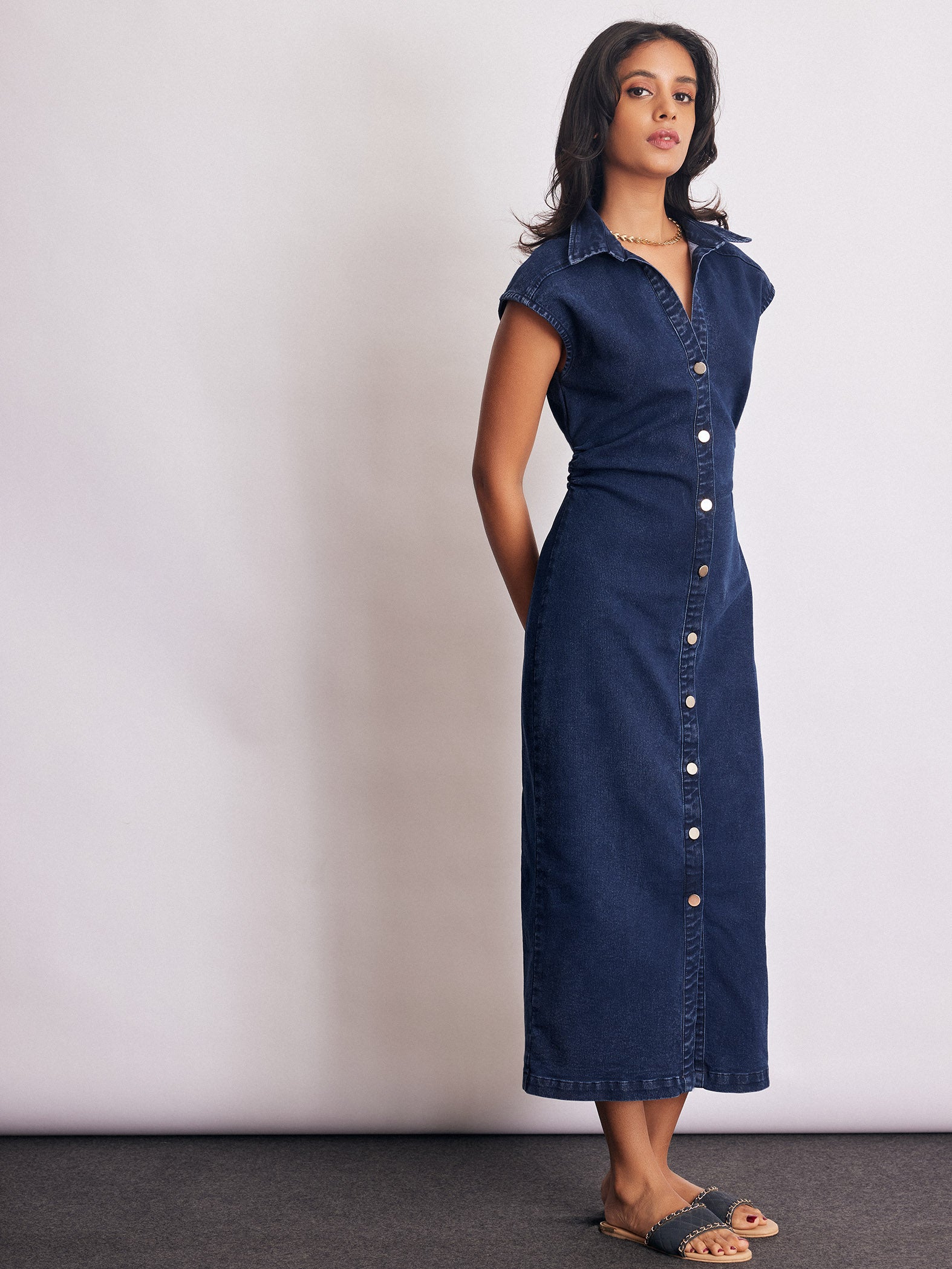 Denim Ruched Shirt Dress