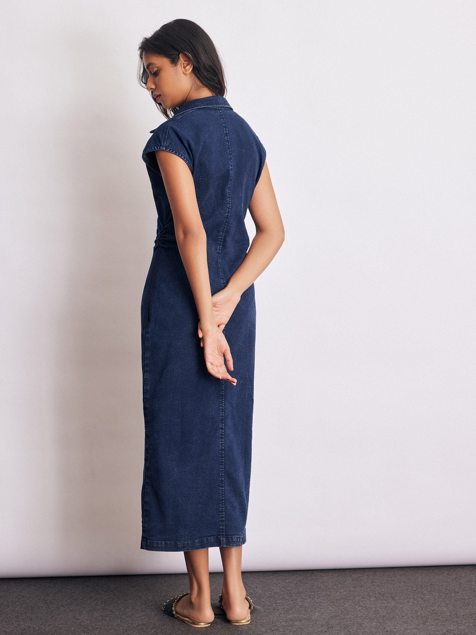 Denim Ruched Shirt Dress