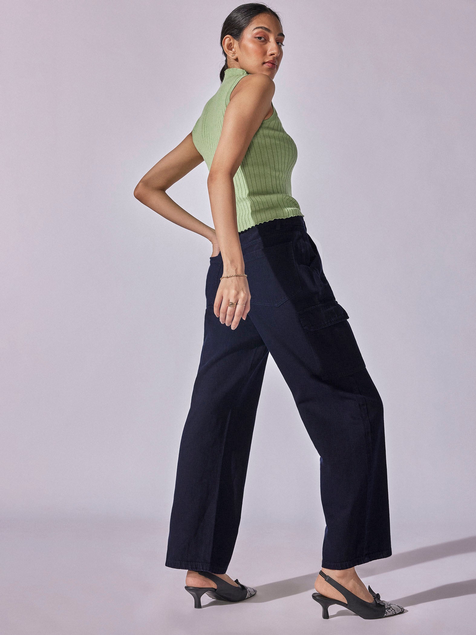 Denim Wide Leg Cargo Pants