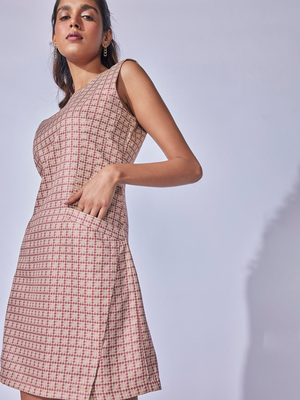 Dusty Rose Printed Flap Pocket Dress